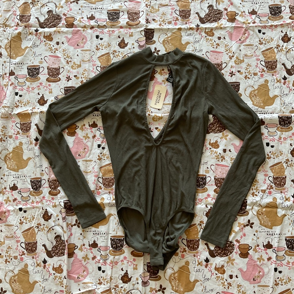Olive green ribbed long sleeve bodysuit